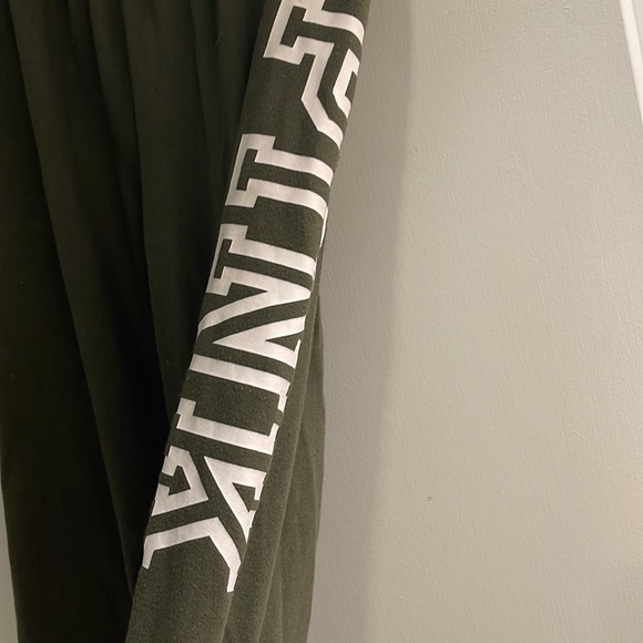 Pink army green with white logo down leg drawstring jogging pants - Picture 2 of 5